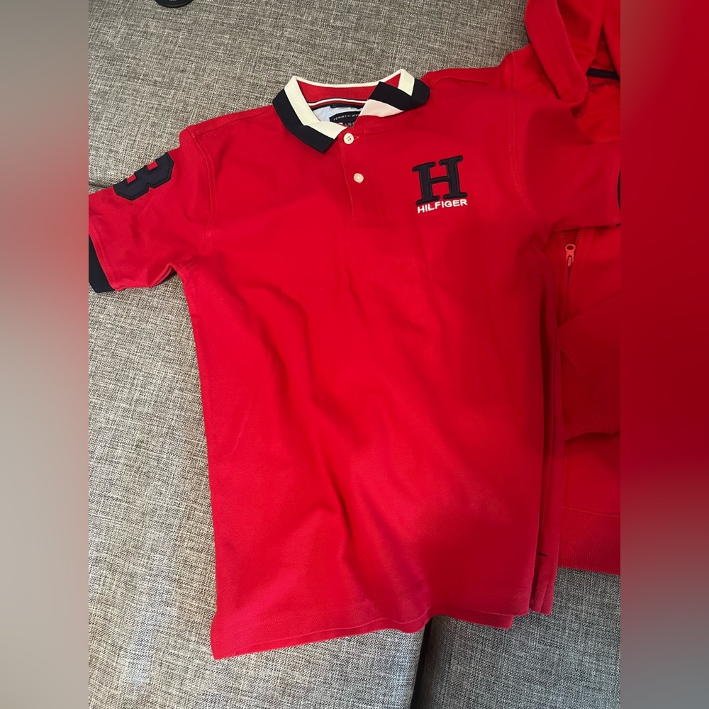 US Polo Jacket XL and Tommy Hilfiger shirt (L)+ Free mini cooper big kids hoodie